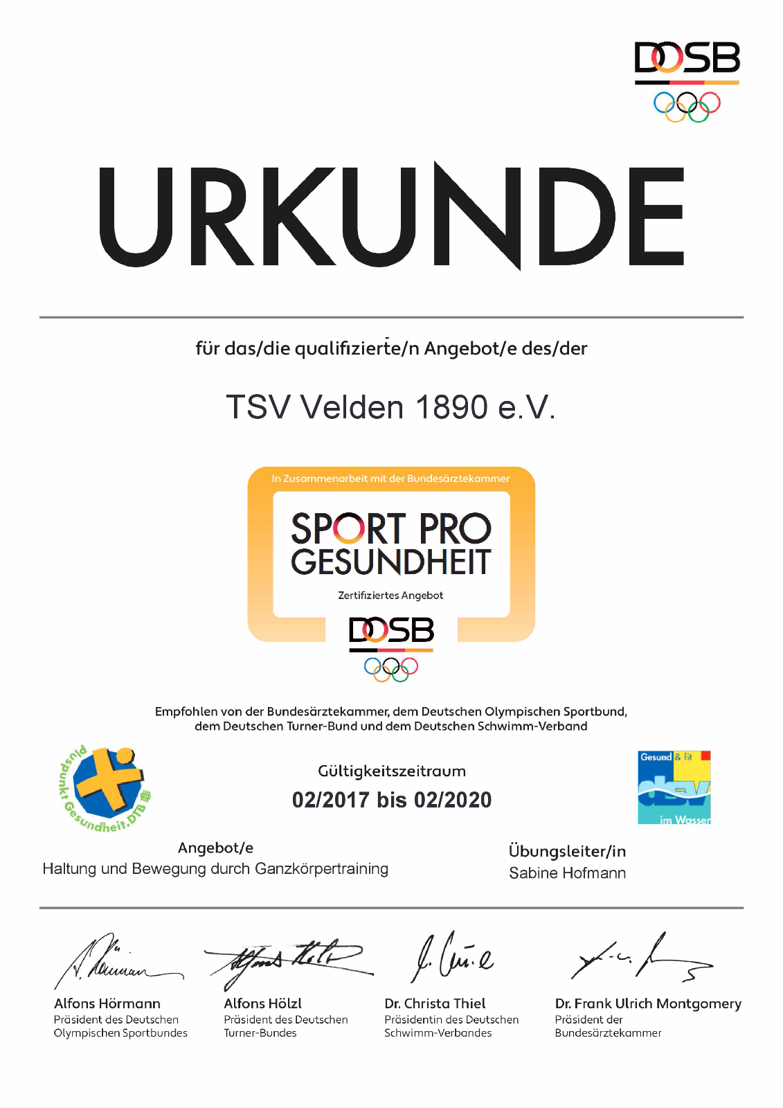 Gesundheitskurs „Haltung und Bewegung durch Ganzkörpertraining“ – TSV  Velden 1890 e.V.